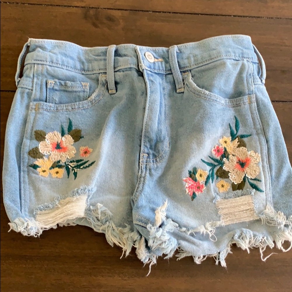 Denim shorts with floral detail
